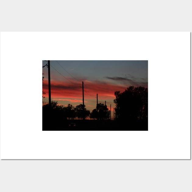 COUNTRY ROAD BLAZING RED SUNSET WITH CLOUD'S AND ROAD Wall Art by ROBERTDBROZEK